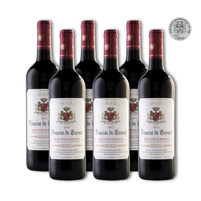 Lot de 6 Bouteilles - Vin Rouge Blaye Côtes de Bordeaux Domaine du Cassard - Cuvée Tradition- Médaille d'Argent