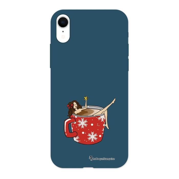 Coque iPhone Xr Silicone Liquide Douce bleu marine Chocolat Chaud Ecriture Tendance et Design La Coque Francaise.