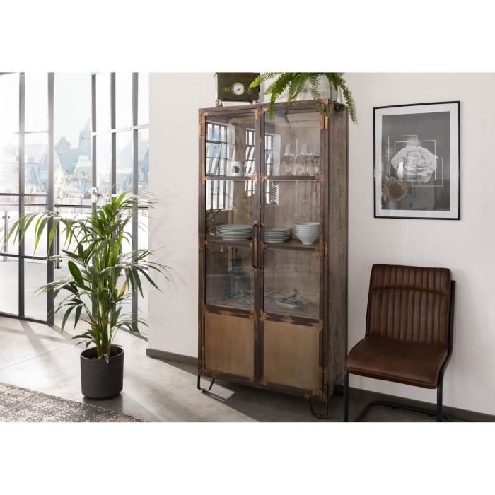 Vitrine - Bois massif de manguier laqué (Marron) - Design industriel - HEAVY INDUSTRY #223
