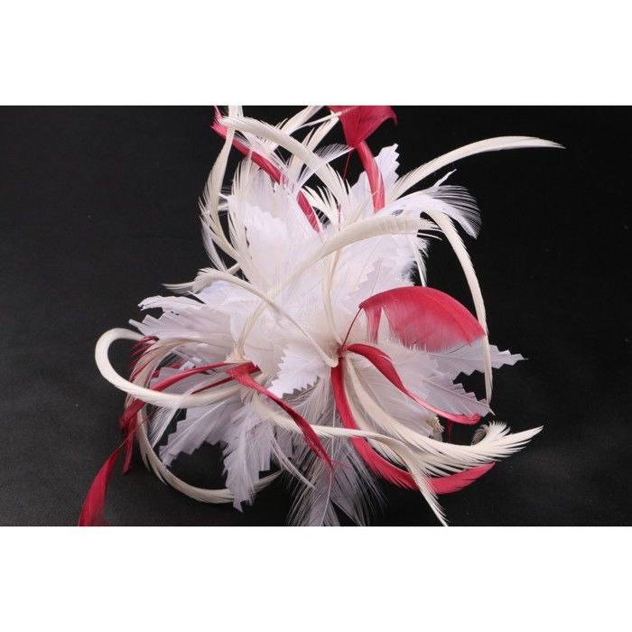 Coiffe mariée Cléa en plume écru et rouge