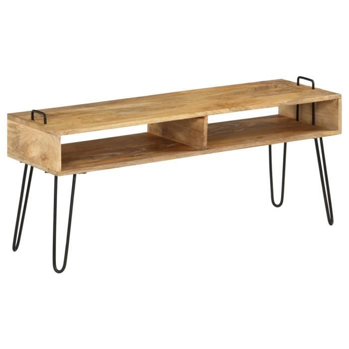 Meuble TV scandinave contemporain Bois de manguier massif 110 x 35 x 45 cm
