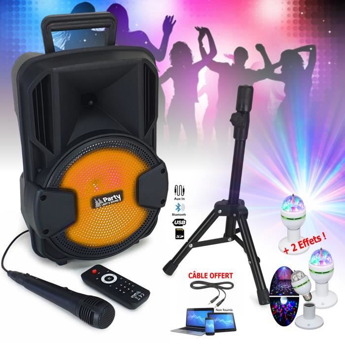 Enceinte Karaoke Portable Lumineuse Enfant Party-MOBILE8- USB / Bluetooth - Micro - 2 Jeux de Lumière rotatif - Anniversaire