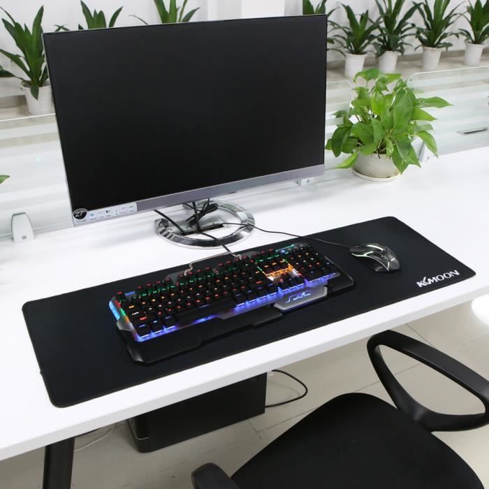 KKmoon 900 * 300 * 3mm Tapis de souris Grande Taille Plaine Noir Extended Anti-dérapant résistant à l'eau-Mat Caoutchouc