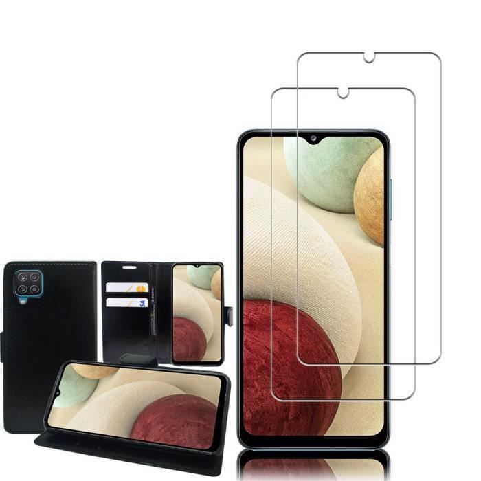 Pour Samsung Galaxy M12 6.5-: Etui portefeuille Support Video cuir PU - NOIR + 2x Films Verre Trempé