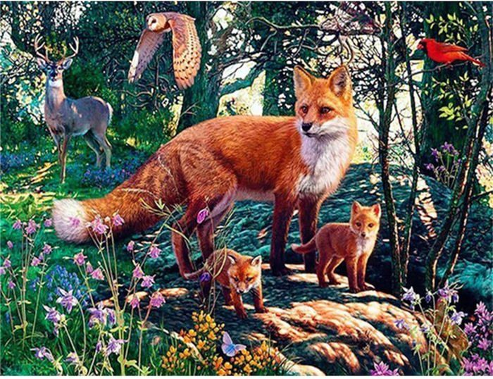 Kit Peinture Diamant 40x40cm Renard à Neuf Queues - Diamond Painting Broderie Animaux Adultes
