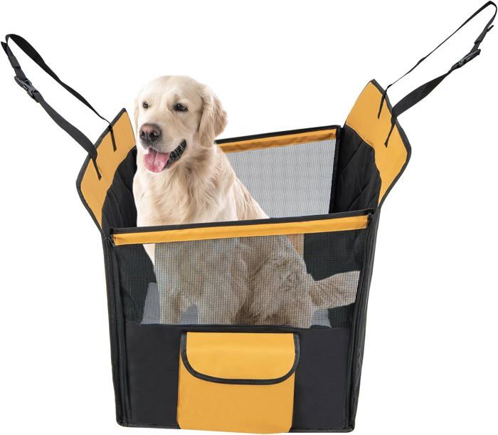Comparer les prix de Panier de Transport de Voiture pour Chien - GOPLUS - Fenêtre en Maille, Ceinture de Sécurité, Coussin Imperméable Amovible