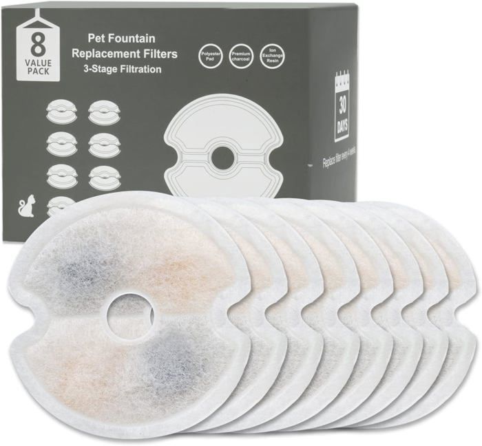 Meilleurs prix pour 8PCS Filtre Fontaine Eau Chat pour Fontaine pour Animaux de Compagnie,Filtration en 3 étapes,10 cm,pour Fontaine à Eau pour Chat 2L