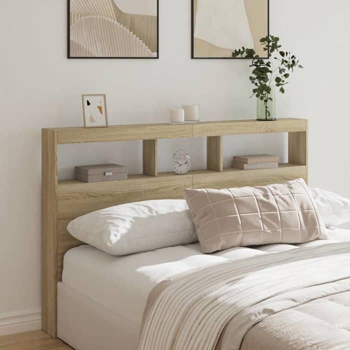 vidaXL Armoire Tête de Lit avec LED Tête de Lit avec Compartiment Meuble de Rangement Chambre à Coucher Accessoire de 839205