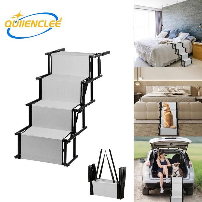Comparer les prix de 101*76*47cm Escalier pour chien gris clair-acier inoxydable+tissu Oxford-escalier pour chien pliable