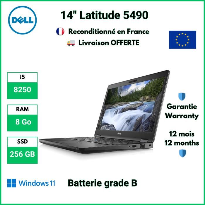 Dell Latitude 5490 i5-8250 8 Go DDR4 256 SSD Windows 11 Pro – Batterie Grade B