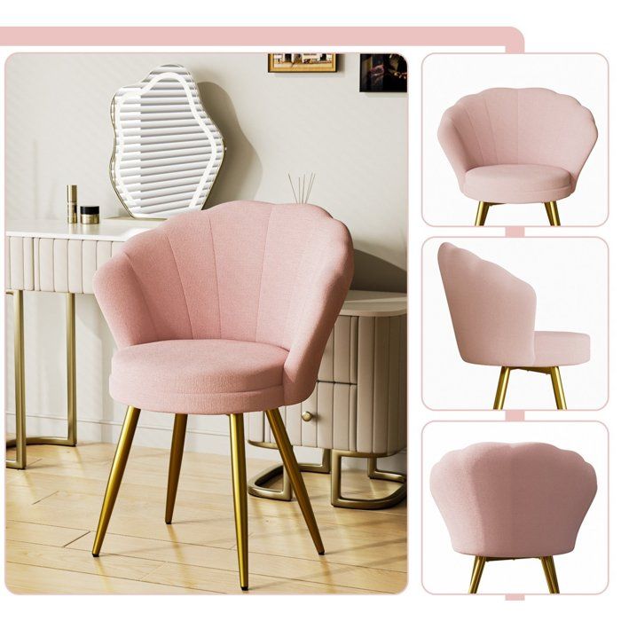 Amiremplie Ensemble dune chaise de salle à manger en coquille de velours Fauteuil avec dossier rose