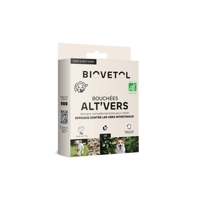 Comparer les prix de Bouchées Alt'vers Petit chien &lt  15 kgs - BIOVETOL