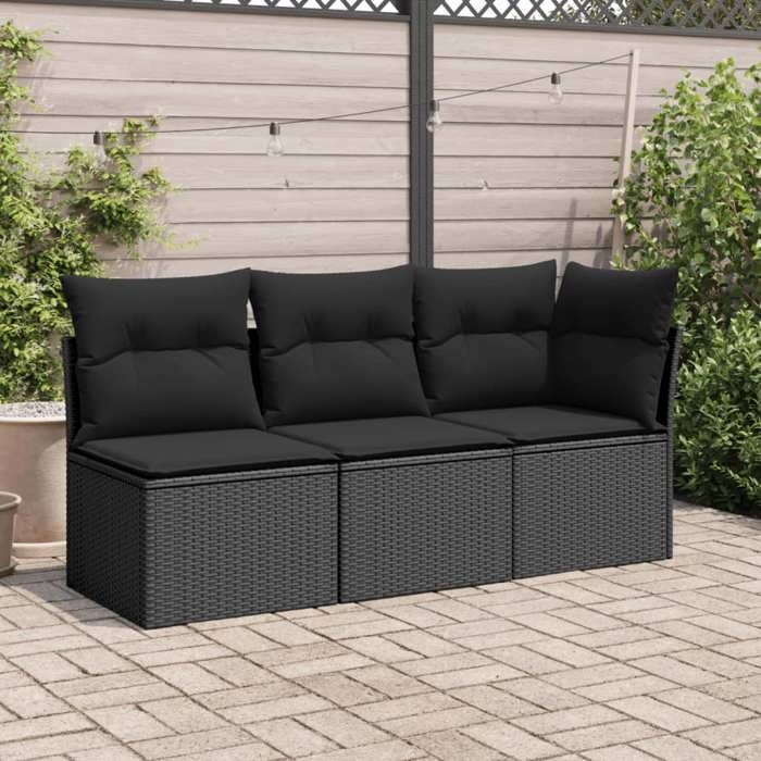 Bon plan Canapé de jardin - JILI HOT - Canapé fixe/sofa Balcon sans accoudoirs coussins noir - Résine tressée Thome8359962