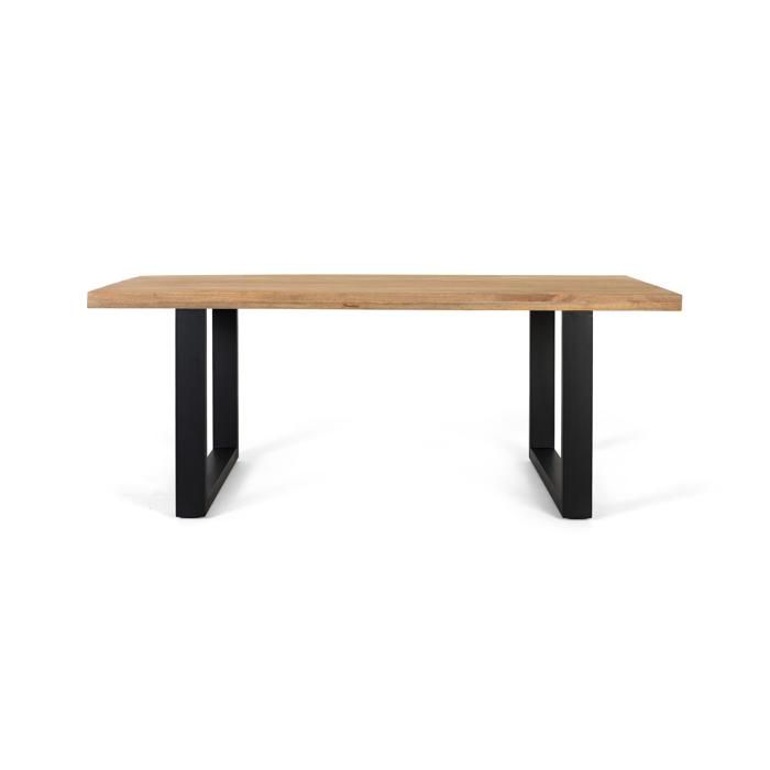 Table à manger en bois de manguier - 200 cm - 8 personnes - Bois massif - Finition mate - Piètement en fer noir