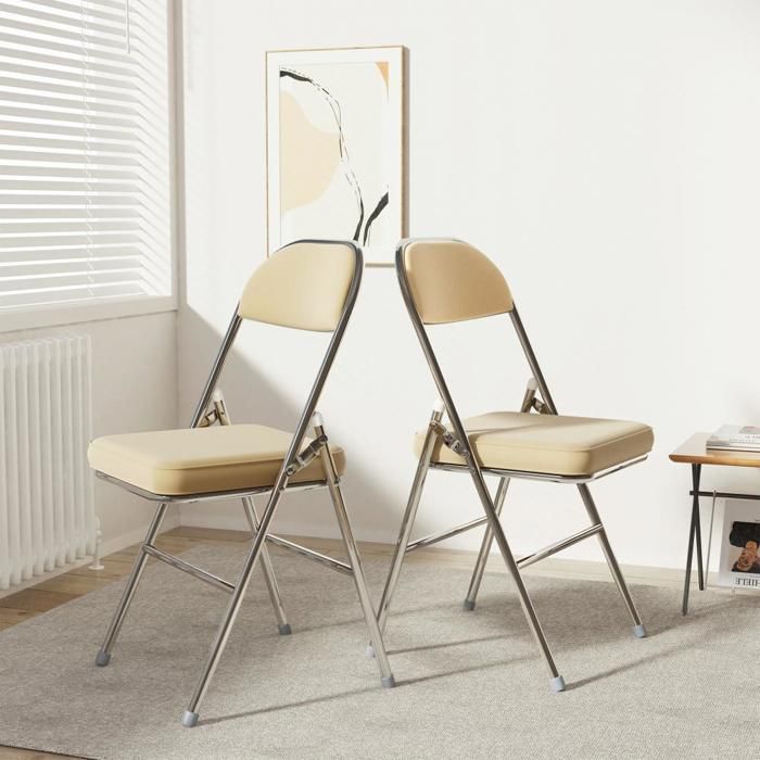 Lot de 2 Chaise Pliante - MIPAN - Chaise Pliante Salle A Manger - Pliable Chaise Visiteur Pliable en Cuir de Cuisine - Jaune