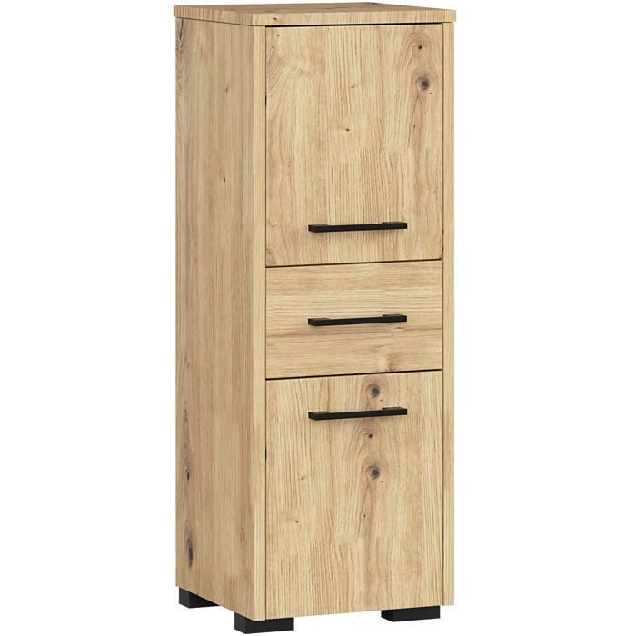 Colonne salle de bains AKORD FIN Chêne Artisan 30 cm 2 portes 1 tiroir façade Chêne Artisan 3 étagères 30x30x85 cm