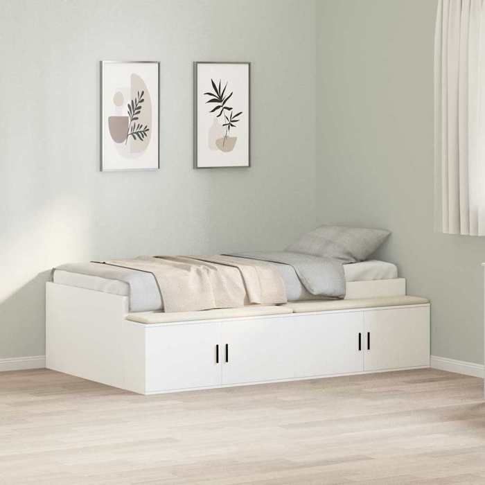 BONNIE®Lit en bois Lit simple:90x190 cm Cadre de lit avec rangement Blanc 90x190 cm Bois dingénierie neuf66198