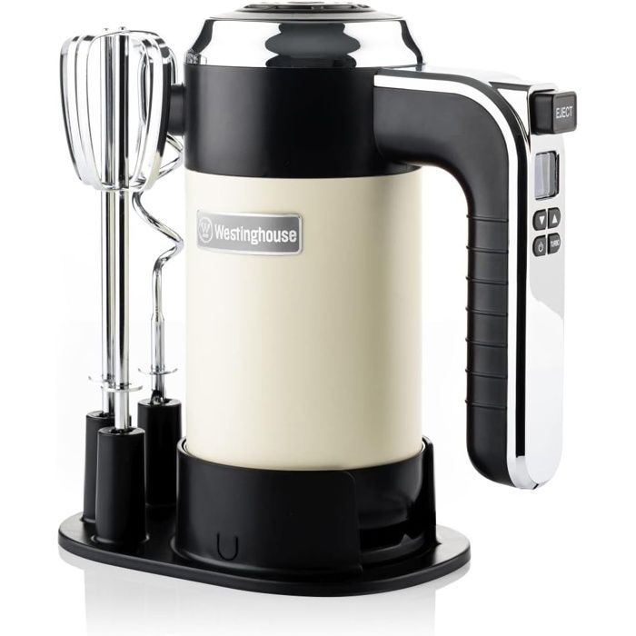 Westinghouse Retro Batteur à Main 350W 6 Vitesses + Turbo Fouets & Crochets Boîte de Rangement Design Ergonomique Beige
