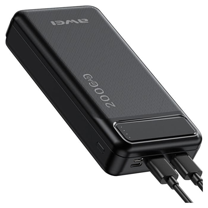 Awei Powerbank P6K 20 000 Mah Pour Téléphones 2 Usb Pd Avec Câble Micro-Usb
