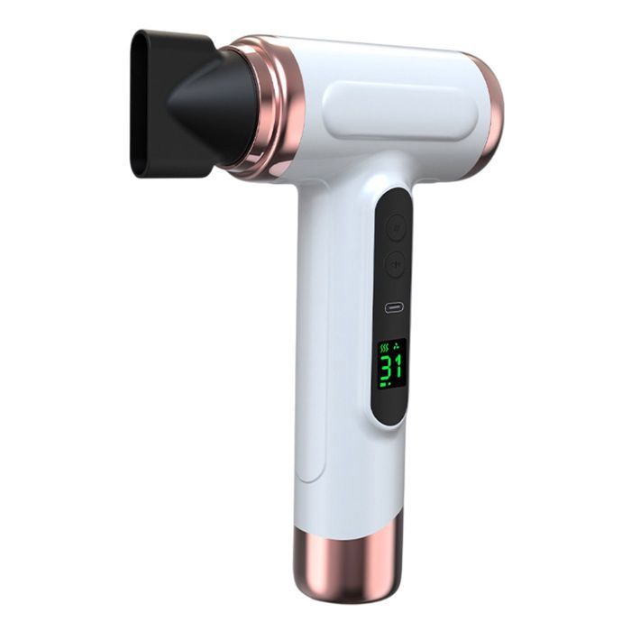 Sèche-Cheveux Sans Fil Rechargeable - 15000mAh Air Chaud/Froid 3 Vitesses Écran LED Portable - Blanc