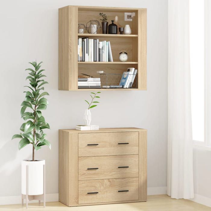Brun Armoire haute - SOLOMOON - BUFFET DE SALON - Chêne sonoma Bois dingénierie FR1469