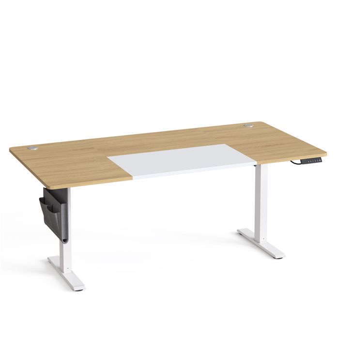 Bureau réglable en hauteur - SONGMICS - 180x80 cm - Fonction mémoire - Port USB-C - Chêne et blanc - Ergonomique