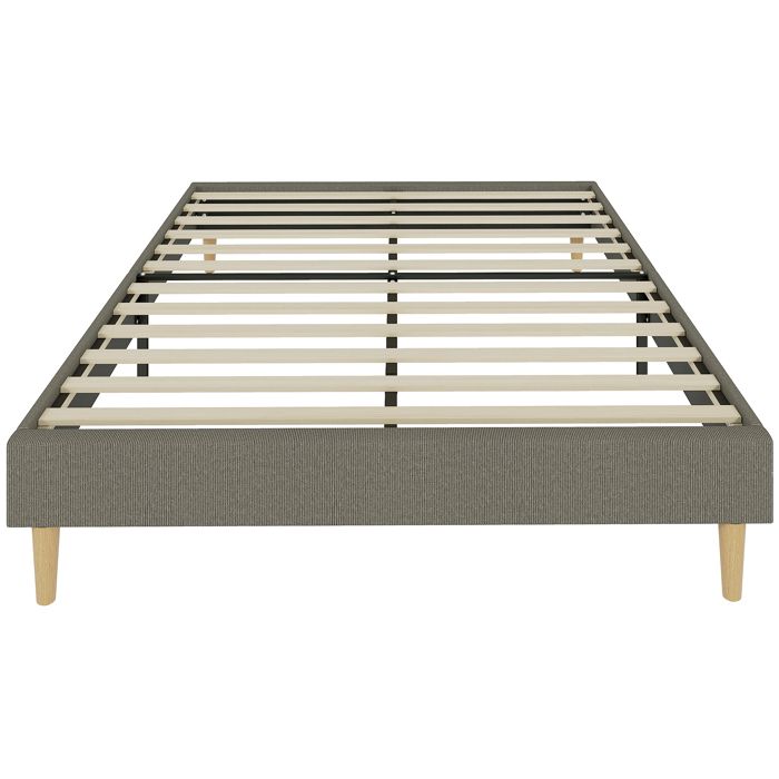 Cadre de lit - HOMCOM - 140 x 190 cm - sommier à lattes en bois lit double rembourré en velours côtelé - gris Cadre de lit - HOMCOM - 140 x 190 cm - sommier à lattes en bois lit double rembourré en velours côtelé - gris