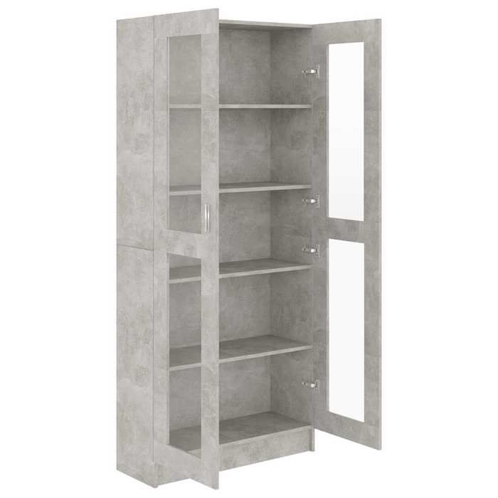 Bibliothèque SOLOMOON CHIC Armoire à vitrine - Meuble de salon - Gris béton 82 5x30 5x185 5 cm Bois ingénierie BB193