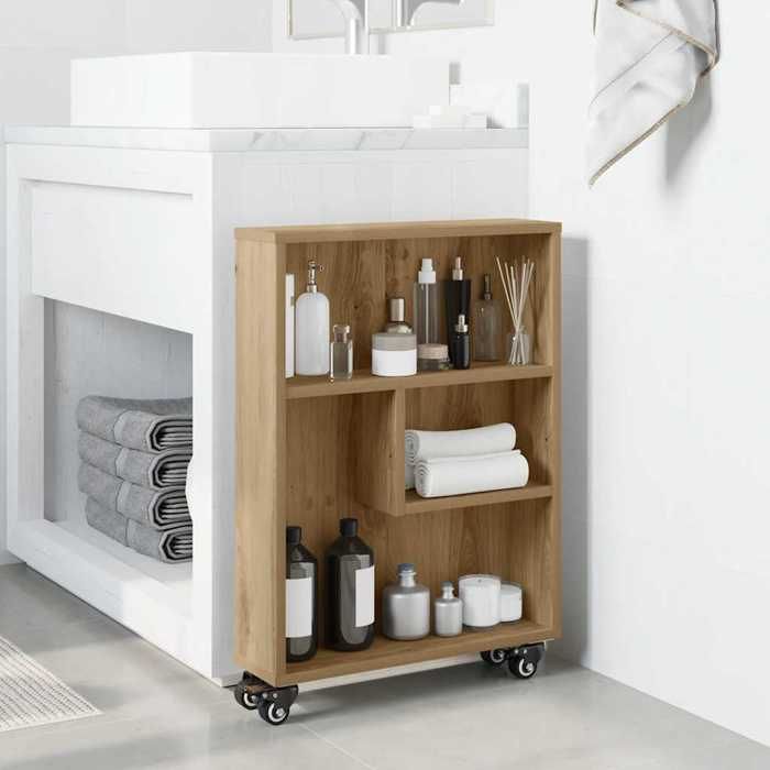 Chariot de rangement étroit - vidaXL - Chêne artisanal - Bois dingénierie - 48x13x68 cm - 4 roulettes