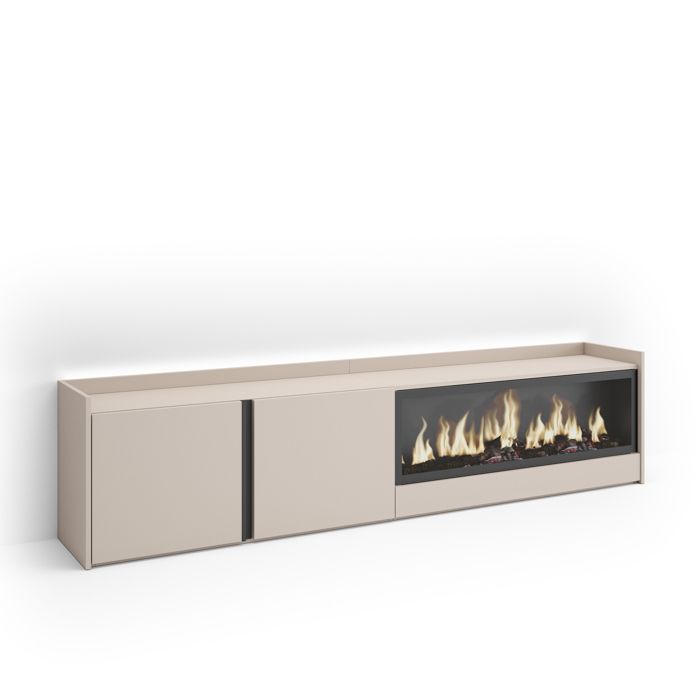 Meuble TV 212x35x50cm Cheminée électrique XXL à droite LED Beige RF4823