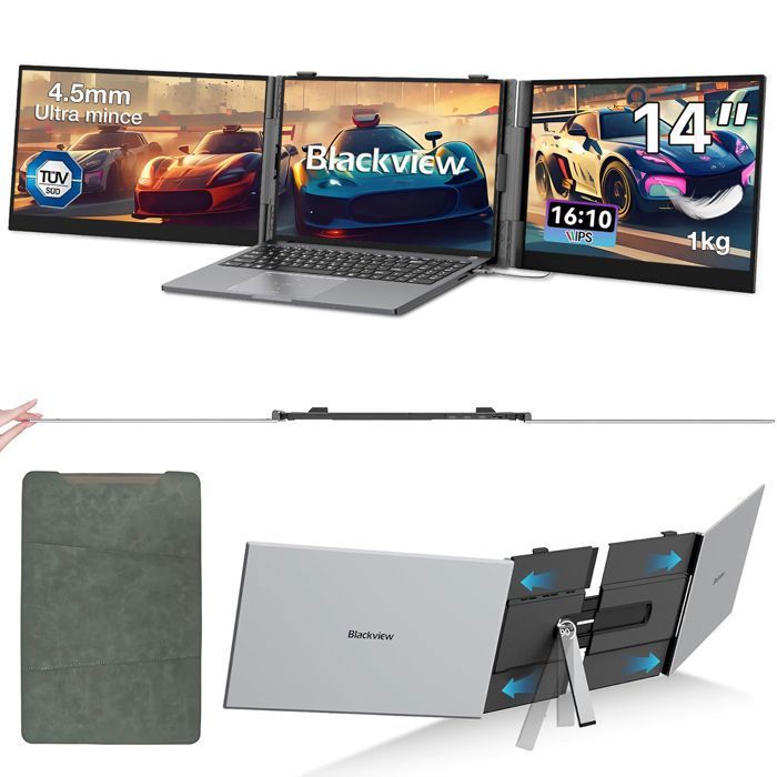 Blackview DCM6 Pro Extension Ecran Ordinateur Portable Ultra-Fine Triple Moniteur Portable 14” Extension Décran 1080P FHD