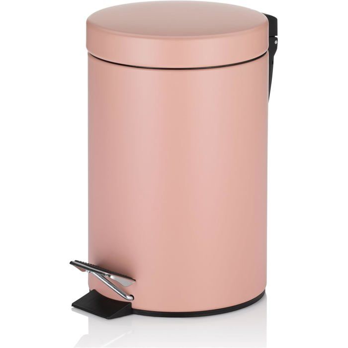 Poubelle à pédale - LEVYS - 3L - Métal - Vieux rose mat - Seau intérieur amovible - Anse pratique - Antidérapant