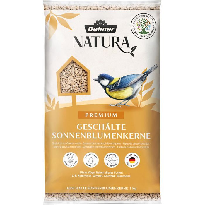 Natura Premium Nourriture pour Oiseaux Sauvages graines de Tournesol décortiquées 1 kg