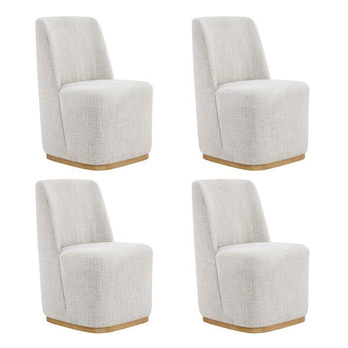 Lot De 4 Chaises De Salle À Manger Rembourrées À Roulettes Certifié FSC Fausse Angora-Blanc
