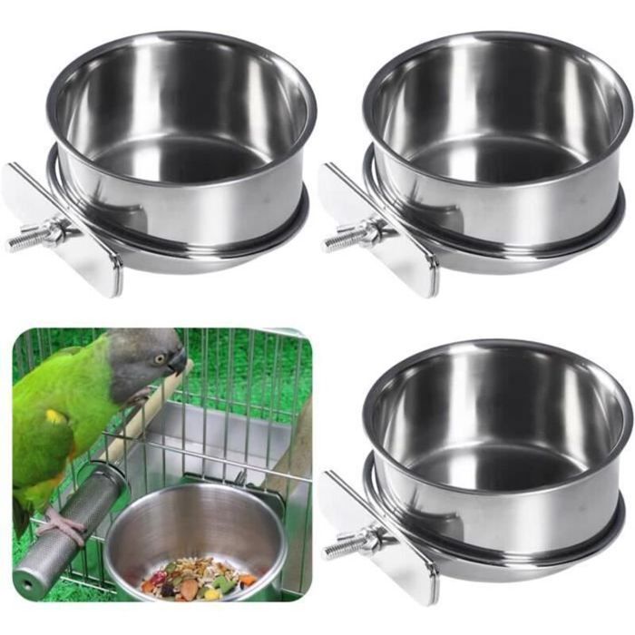 Gamelle pour oiseaux - Acier inoxydable - Lot de 3 - Suspendue - Facile à installer - Durable