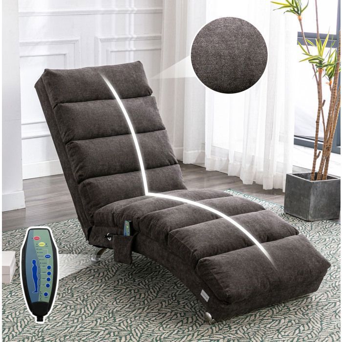 Chaise longue Maisentiel lin gris foncé ergonomique avec rembourrage tufté vibration et poche latérale