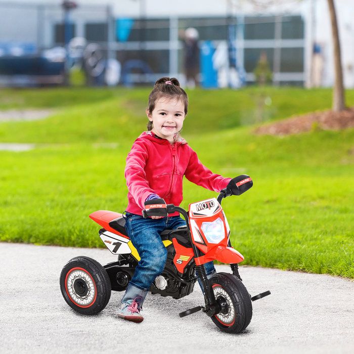 Tricycle enfant style moto à pédales 71 x 40 x 51 cm rouge lumières et sons 3 roues larges 18-36 mois