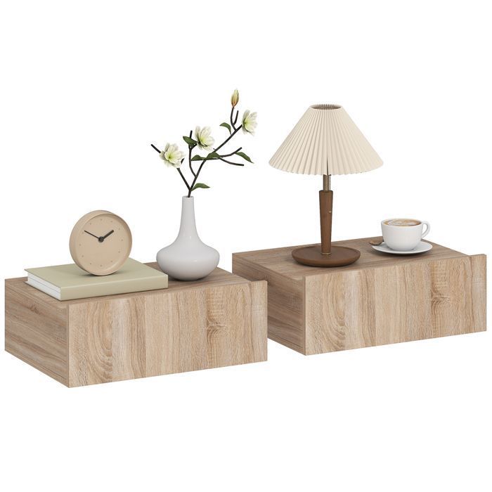 Lot de 2 tables de chevet suspendues au design moderne et épuré en mélaminé pratique robuste 40 x 30 x 15 cm
