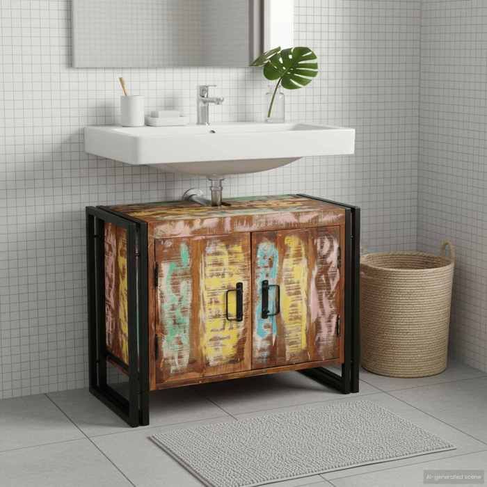 Multicolore Meuble sous évier avec étagère Multicolore Bois Recyclé Solide - Meuble Rangement LV32327
