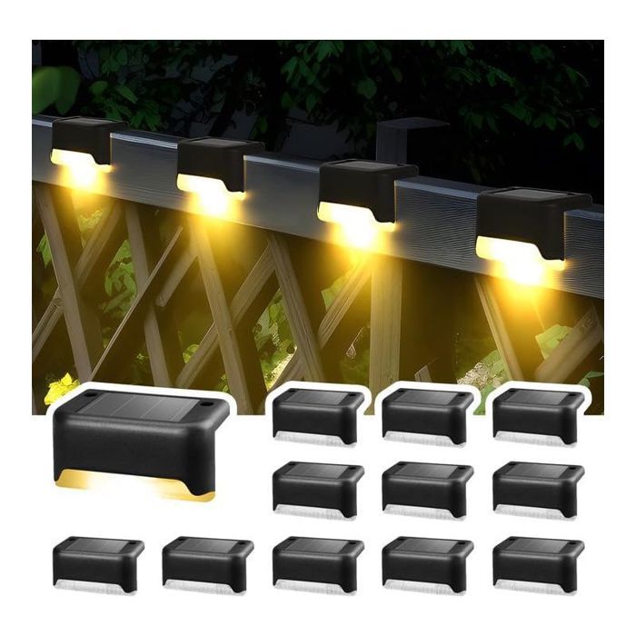 Lot de 12 lampes solaires pour extérieur escaliers lumières LED étanches pour escaliers extérieurs marches clôture cour terra