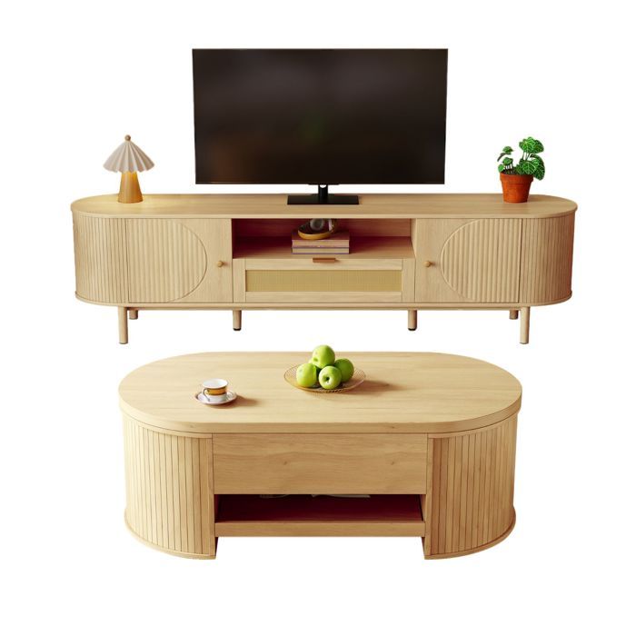 Ensemble salon table basse relevable meuble TV bois naturel Ensemble salon table basse relevable meuble TV bois naturel