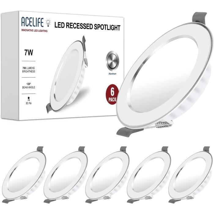 ACELIFE Spot Led Encastrable Extra Plat 27mm Spot Plafond 7W 700 Lumen  Equivalent 70W Incandescence Blanc Froid 6000k ,lot de 6 - Cdiscount Maison