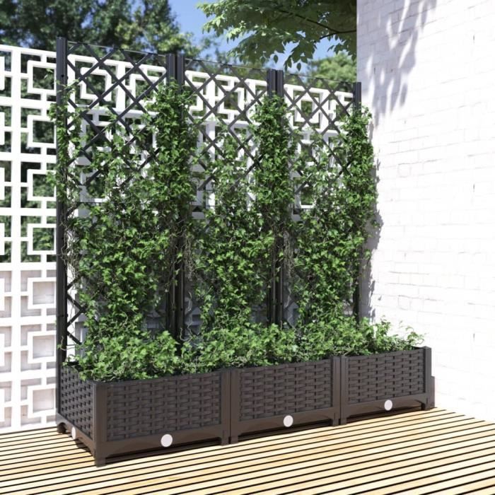 Jardinière avec treillis - AKOZON - Noir - 120x40x1215 cm - PP - Résistante aux intempéries
