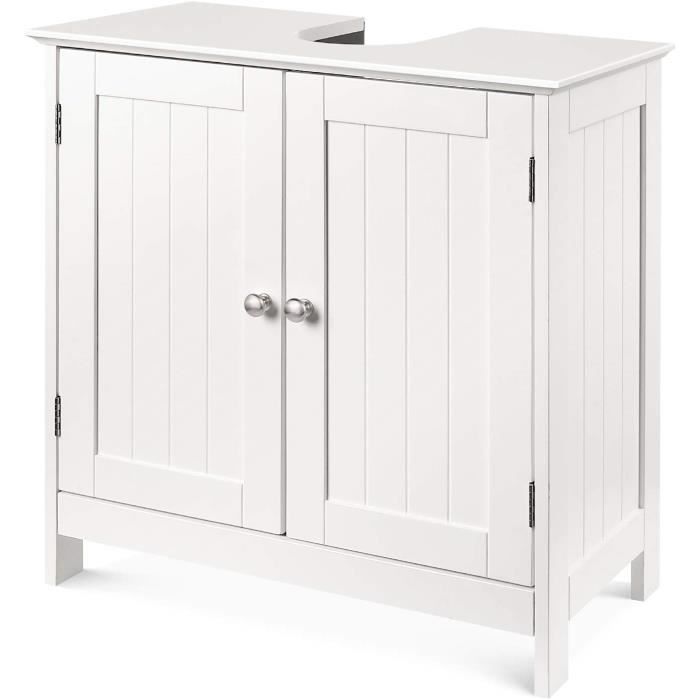 meuble sous lavabo en bois - salle de bain - rangement sur pied - 2 portes - 2 étagères réglables - blanc