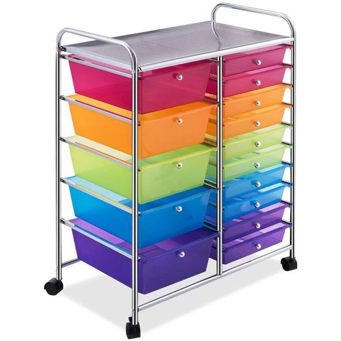 Giantex tour de rangement plastique à tiroirs rangement pour bureau  amovibles avec roulettes 32.5 x 37 x 86 cm multi couleur - Conforama