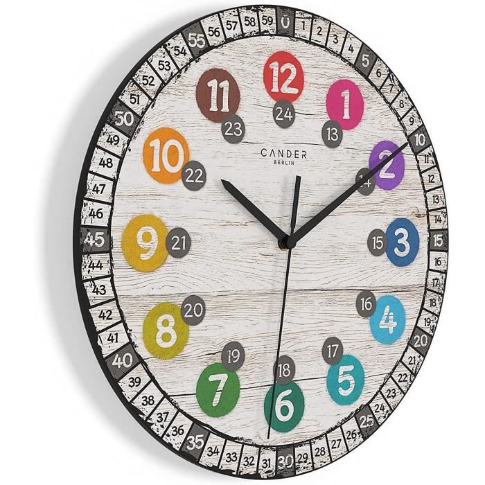 Horloge Murale Apprentissage Enfants JIZZU - 30cm, Silencieuse, Chiffres 3D