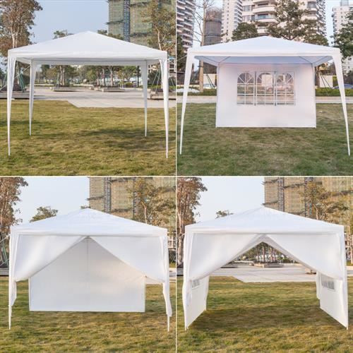 Pavillon de tente de fête 3x3m en blanc, tente de fête pliable pavillon pliant pavillon de jardin étanche avec 4 panneaux latéraux
