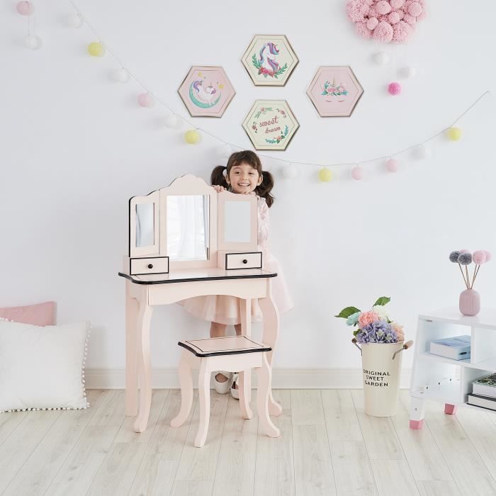 Teamson Kids Td 13028a Meuble Coiffeuse Avec Miroir Et Tabouret