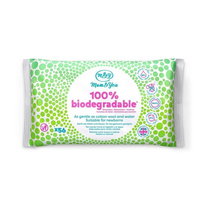 Mum & You Lingettes Humides 100% Biodégradables pour Bébe 0% de Plastique Hypoallergénique et Testé Dermatologiquement. 672 lingettes au total 98% Deau paquet de 12, 