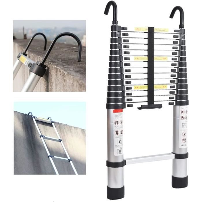 Échelle Télescopique 4.4M En Aluminium Argent Avec Crochets De Toit ...